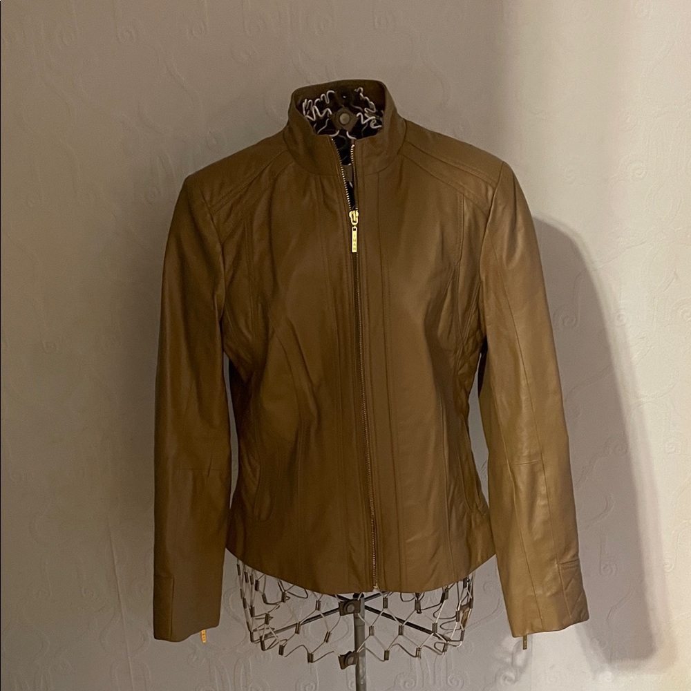 NWOT Iman Tan Cropped Leather Jacket